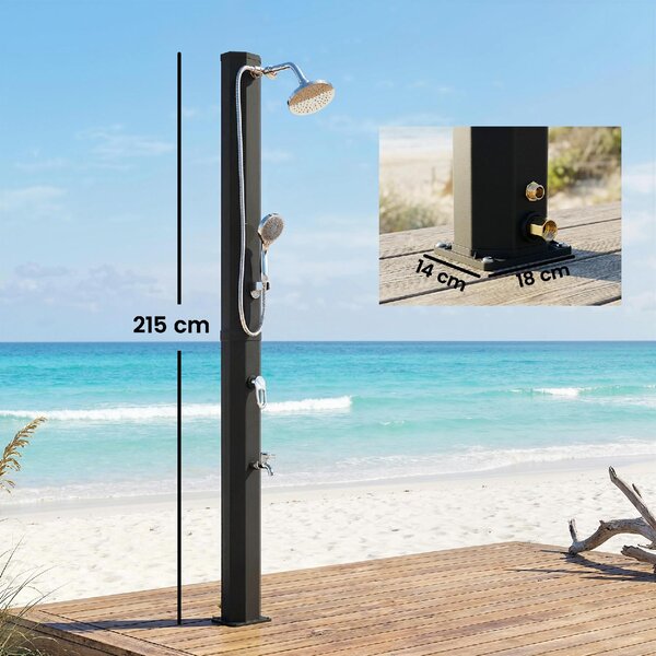 VivaGarden Doccia da Giardino Solare 35L Temperatura 5-60 Soffioni Rubinetto per Piedi 18x14x215h cm colore Nero