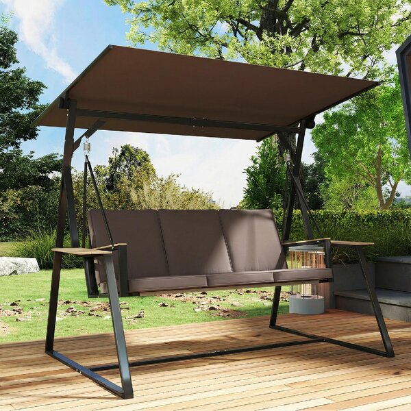 VivaGarden Dondolo da Giardino 3 Posti con Tettuccio Regolabile e Porta Bicchieri in Metallo Dimensioni 222x131x175 cm colore Marrone