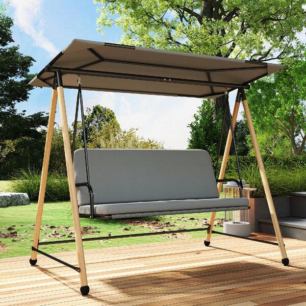 VivaGarden Dondolo da Giardino 3 Posti con Tettuccio Regolabile e Cuscino in Acciaio/Texteline/Poliestere Dimensioni 208x125x180 cm colore Grigio