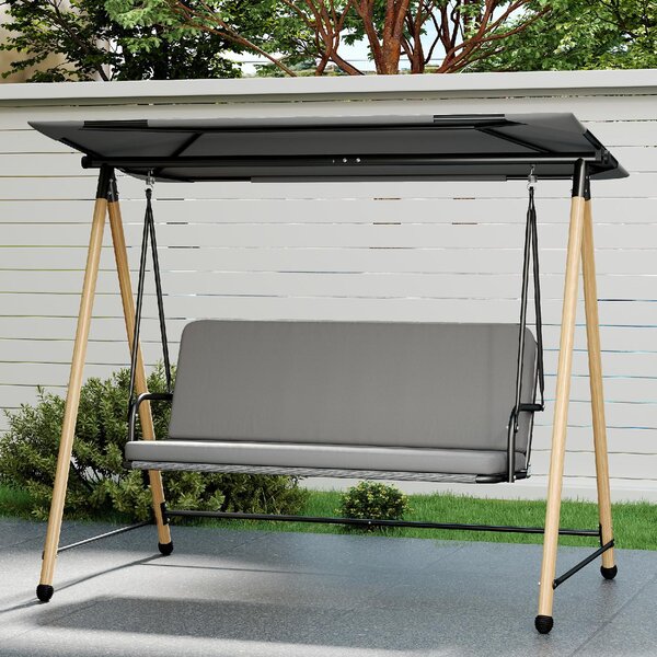 VivaGarden Dondolo da Giardino 3 Posti con Tettuccio Regolabile e Cuscino in Acciaio/Texteline/Poliestere Dimensioni 208x125x180 cm colore Grigio