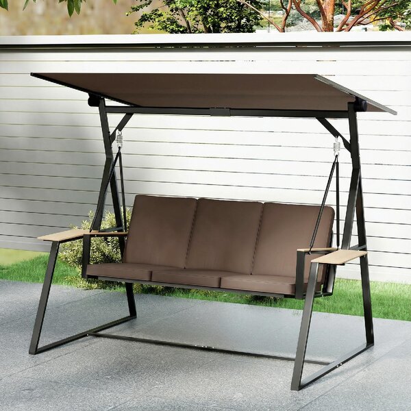 VivaGarden Dondolo da Giardino 3 Posti con Tettuccio Regolabile e Porta Bicchieri in Metallo Dimensioni 222x131x175 cm colore Marrone