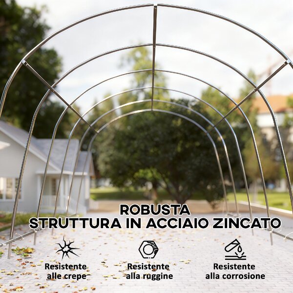 VivaGarden Gazebo Auto Tenda Garage Moto Bici 3.6x7.2 m in Metallo Zincato/PE Chiuso con Porta Avvolgibile colore Crema