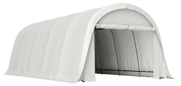 VivaGarden Gazebo Auto Tenda Garage Moto Bici 3.6x7.2 m in Metallo Zincato/PE Chiuso con Porta Avvolgibile colore Crema