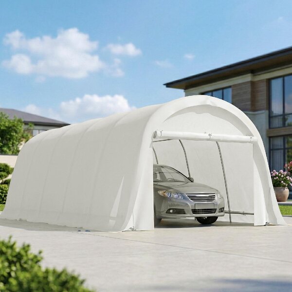 VivaGarden Gazebo Auto Tenda Garage Moto Bici 3.6x7.2 m in Metallo Zincato/PE Chiuso con Porta Avvolgibile colore Crema