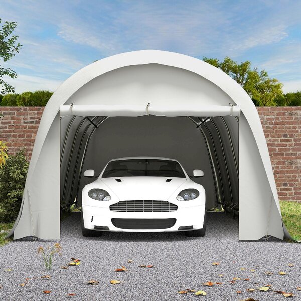 VivaGarden Gazebo Auto Tenda Garage Moto Bici 3.6x7.2 m in Metallo Zincato/PE Chiuso con Porta Avvolgibile colore Crema