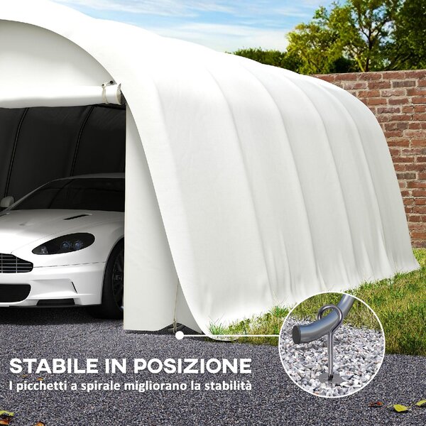 VivaGarden Gazebo Auto Tenda Garage Moto Bici 3.6x7.2 m in Metallo Zincato/PE Chiuso con Porta Avvolgibile colore Crema