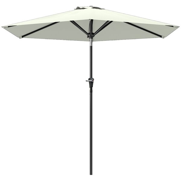 Outsunny Ombrellone da Giardino Inclinabile Φ230cm, Apertura a Manovella, Palo in Metallo e 6 Stecche, Bianco Crema|Aosom