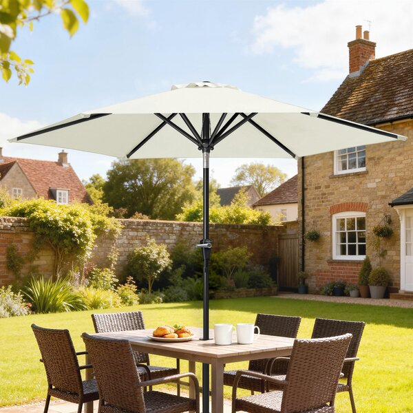 Outsunny Ombrellone da Giardino Inclinabile Φ230cm, Apertura a Manovella, Palo in Metallo e 6 Stecche, Bianco Crema|Aosom
