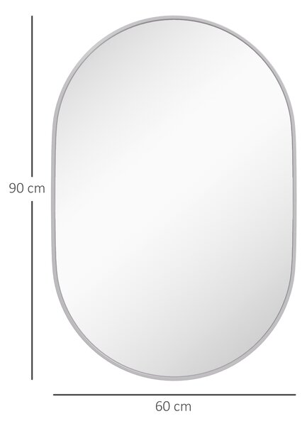 HOMCOM Specchio Bagno Ovale da Parete con Cornice in Alluminio, Verticale o Orizzontale, 60x90 cm, Argento | Aosom Italy