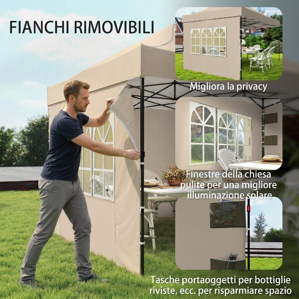VivaGarden Gazebo da Giardino 2.9x4.3 m Pieghevole in Metallo/Tessuto Oxford con Pareti Laterali colore Marrone Sabbia