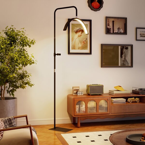 HOMCOM Lampada da Terra LED con Testa a Mezza Luna, Altezza e Temperatura Colore Regolabili, Telecomando, Nero | Aosom Italy