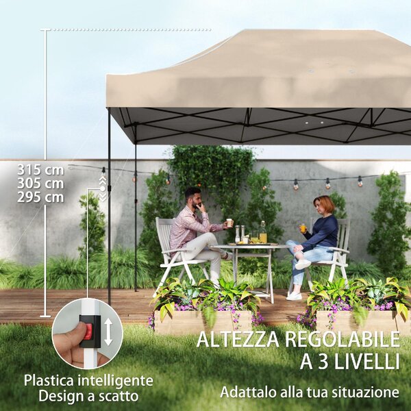 VivaGarden Gazebo da Giardino 2.9x4.3 m Pieghevole in Metallo/Tessuto Oxford con Pareti Laterali colore Marrone Sabbia
