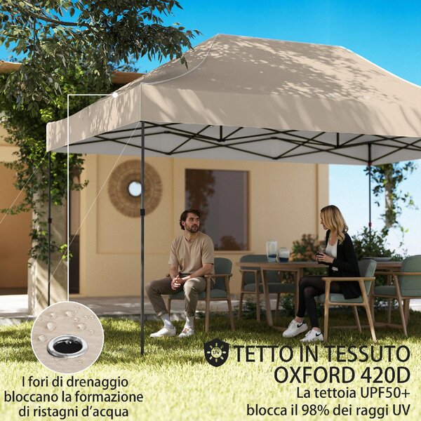 VivaGarden Gazebo da Giardino 2.9x4.3 m Pieghevole in Metallo/Tessuto Oxford con Pareti Laterali colore Marrone Sabbia