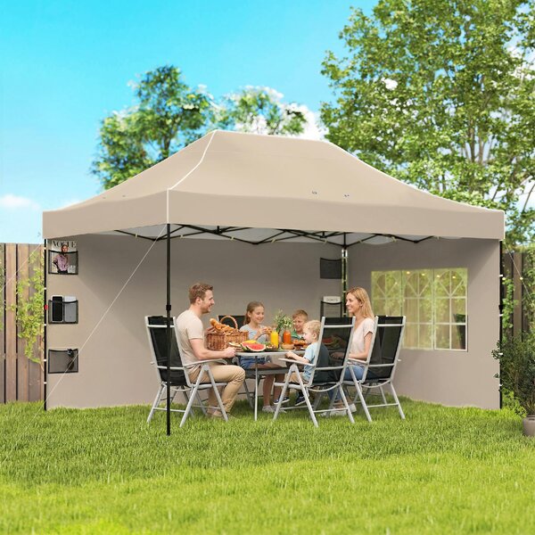VivaGarden Gazebo da Giardino 2.9x4.3 m Pieghevole in Metallo/Tessuto Oxford con Pareti Laterali colore Marrone Sabbia