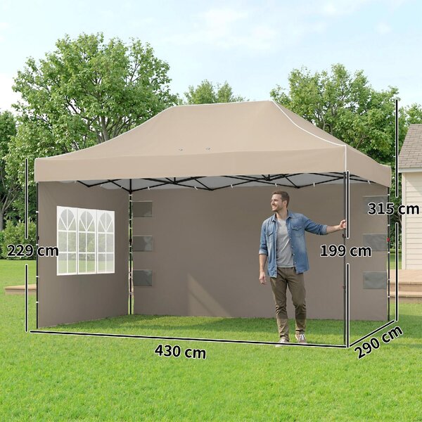 VivaGarden Gazebo da Giardino 2.9x4.3 m Pieghevole in Metallo/Tessuto Oxford con Pareti Laterali colore Marrone Sabbia