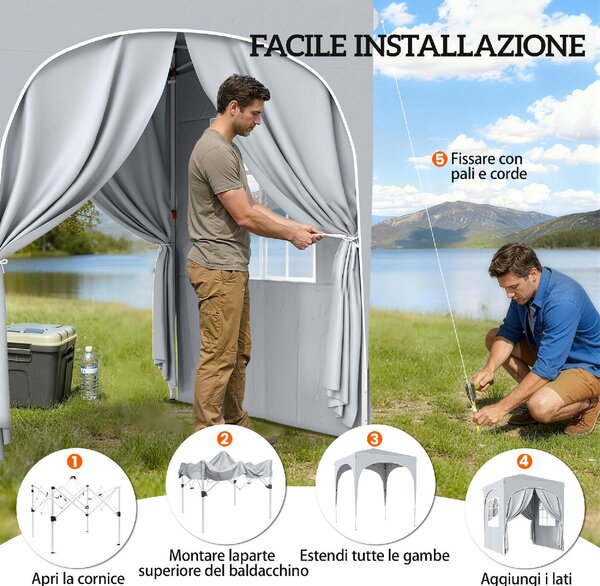 VivaGarden Gazebo da Giardino 2x2 m Pieghevole in Metallo/Tessuto Oxford colore Grigio Chiaro