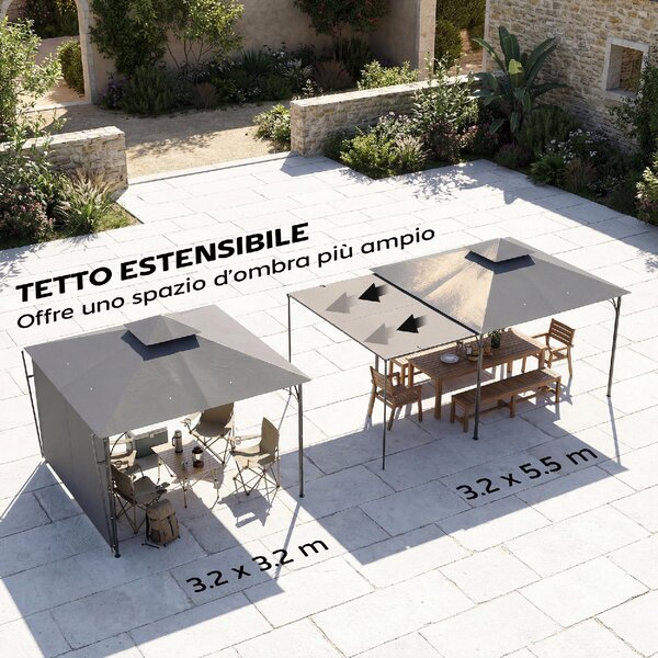 VivaGarden Gazebo da Giardino 3.2x3.2 m in Metallo/Poliestere con Tetto Estensibile colore Grigio Scuro