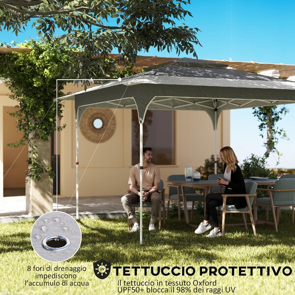 VivaGarden Gazebo da Giardino 3.5x3.5 m Pieghevole in Metallo/Tessuto Oxford con Doppio Tetto colore Grigio Scuro