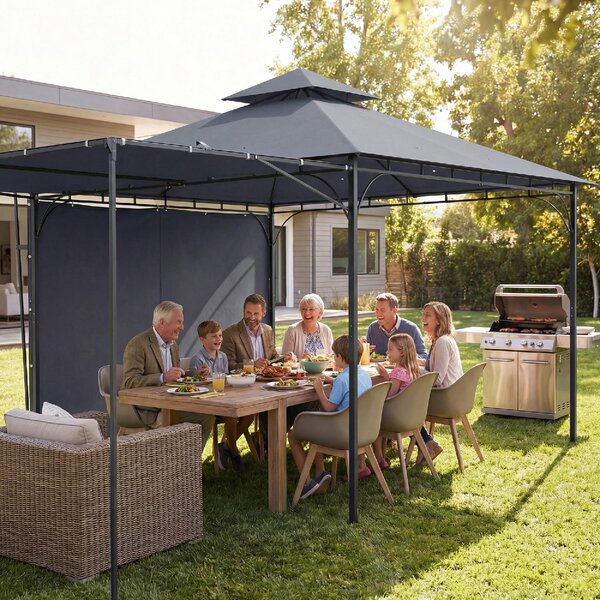 VivaGarden Gazebo da Giardino 3.2x3.2 m in Metallo/Poliestere con Tetto Estensibile colore Grigio Scuro