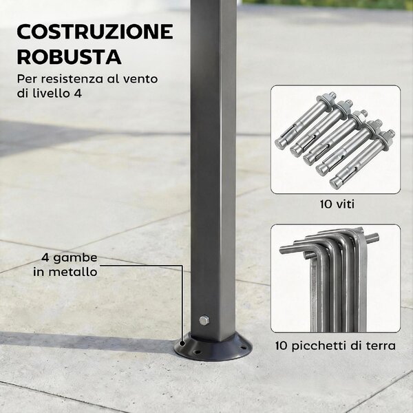 VivaGarden Gazebo da Giardino 3.2x3.2 m in Metallo/Poliestere con Tetto Estensibile colore Grigio Scuro