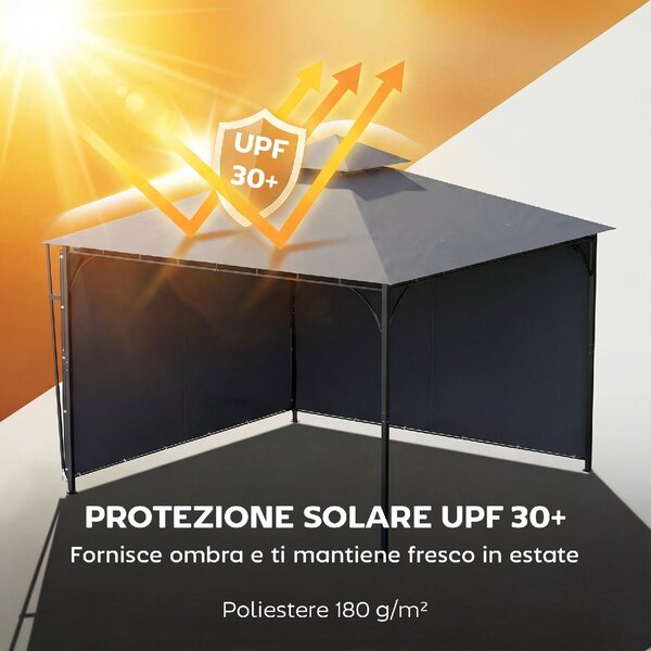 VivaGarden Gazebo da Giardino 3.2x3.2 m in Metallo/Poliestere con Tetto Estensibile colore Grigio Scuro
