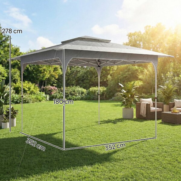 VivaGarden Gazebo da Giardino 3.5x3.5 m Pieghevole in Metallo/Tessuto Oxford con Doppio Tetto colore Grigio Scuro