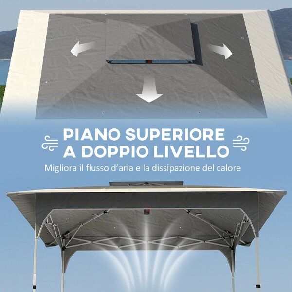 VivaGarden Gazebo da Giardino 3.5x3.5 m Pieghevole in Metallo/Tessuto Oxford con Doppio Tetto colore Grigio Scuro