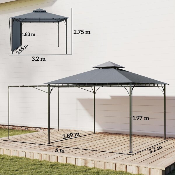 VivaGarden Gazebo da Giardino 3.2x3.2 m in Metallo/Poliestere con Tetto Estensibile colore Grigio Scuro