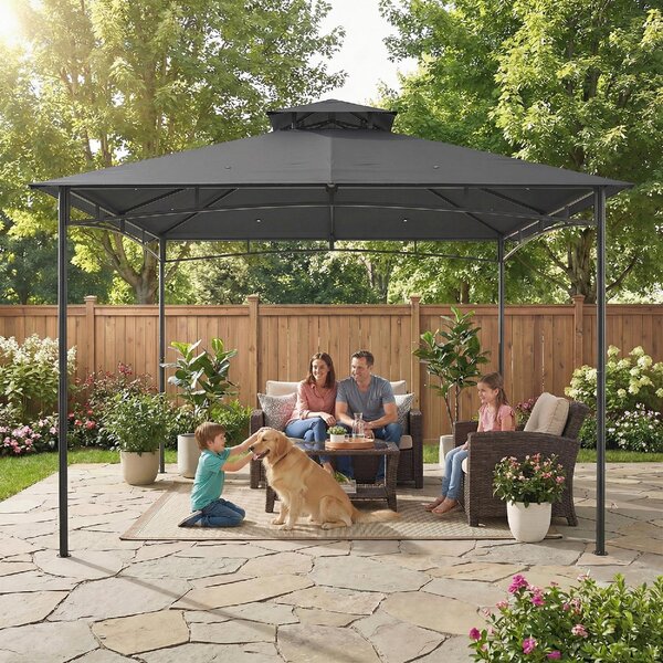 VivaGarden Gazebo da Giardino 3x3 m in Metallo/Poliestere con Doppio Tetto colore Grigio Scuro
