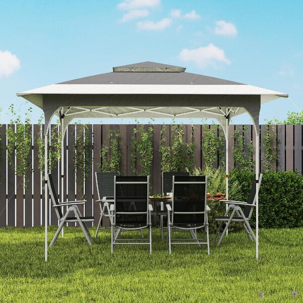VivaGarden Gazebo da Giardino 3.5x3.5 m Pieghevole in Metallo/Tessuto Oxford con Doppio Tetto colore Grigio Scuro