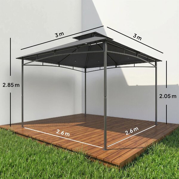 VivaGarden Gazebo da Giardino 3x3 m in Metallo/Poliestere con Doppio Tetto colore Grigio Scuro