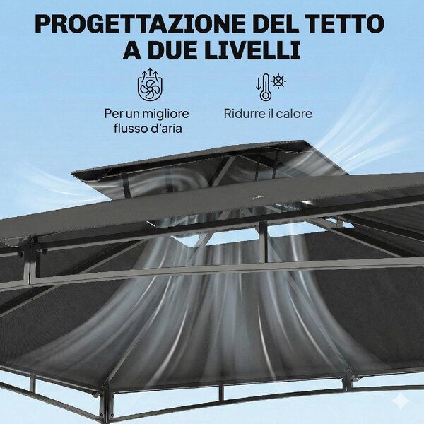 VivaGarden Gazebo da Giardino 3x3 m in Metallo/Poliestere con Doppio Tetto colore Grigio Scuro