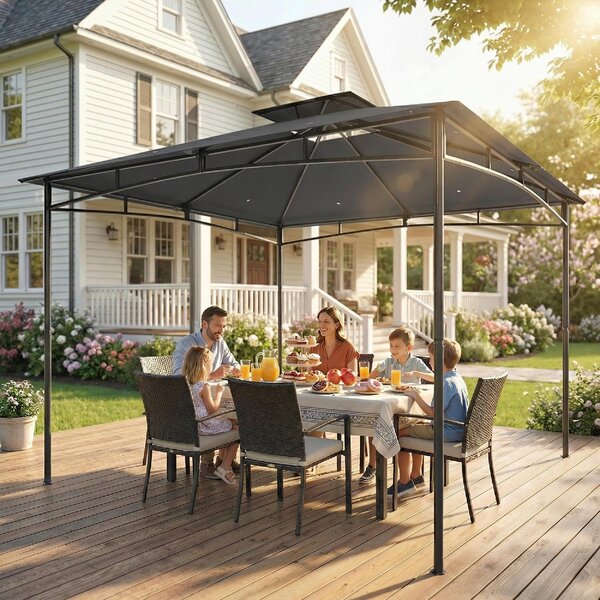 VivaGarden Gazebo da Giardino 3x3 m in Metallo/Poliestere con Doppio Tetto colore Grigio Scuro