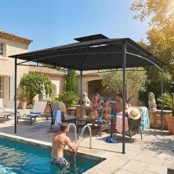 VivaGarden Gazebo da Giardino 3x3 m in Metallo/Poliestere con Doppio Tetto colore Grigio Scuro