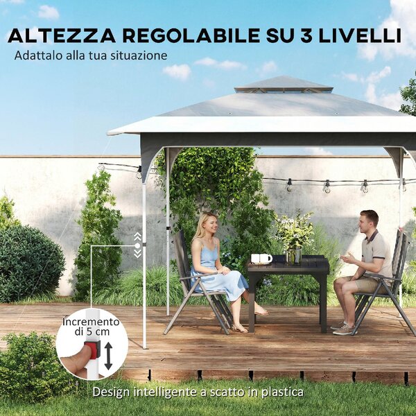 VivaGarden Gazebo da Giardino 3.5x3.5 m Pieghevole in Metallo/Tessuto Oxford con Doppio Tetto colore Grigio Scuro
