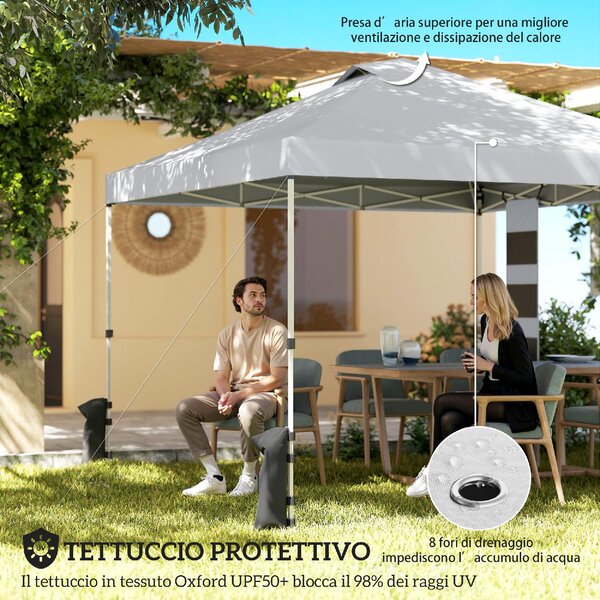 VivaGarden Gazebo da Giardino 3x3 m in Metallo/Tessuto Oxford con Tasche colore Bianco