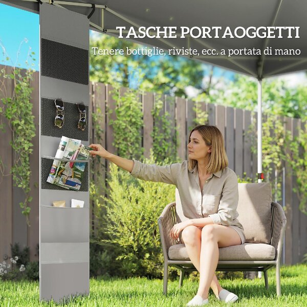 VivaGarden Gazebo da Giardino 3x3 m in Metallo/Tessuto Oxford con Tasche colore Bianco
