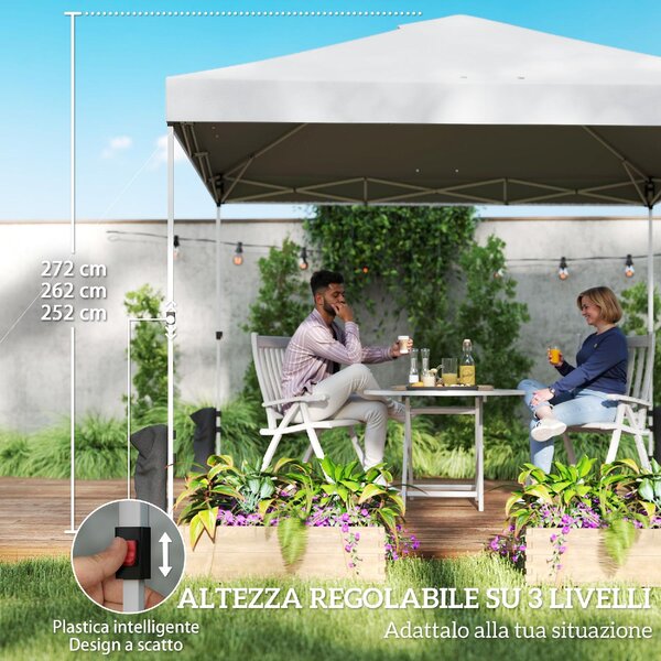 VivaGarden Gazebo da Giardino 3x3 m in Metallo/Tessuto Oxford con Tasche colore Bianco