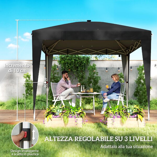VivaGarden Gazebo da Giardino 3x3 m Pieghevole in Metallo/Poliestere con Luce Centrale colore Nero