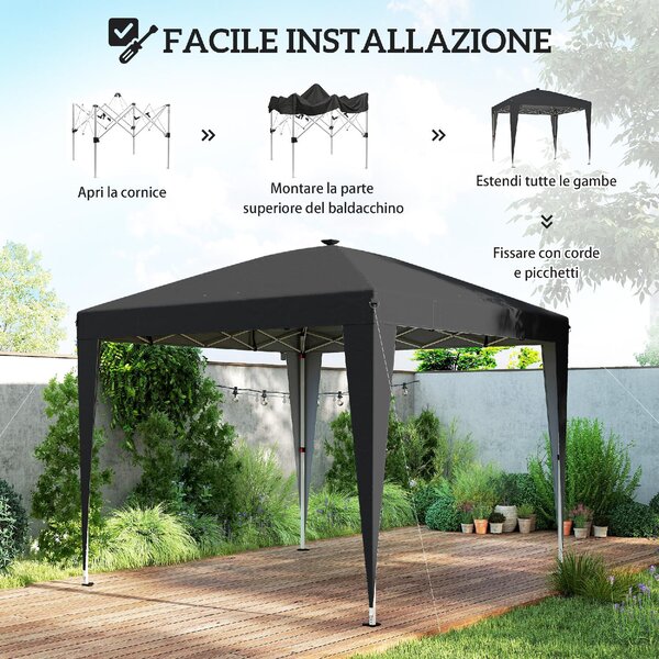 VivaGarden Gazebo da Giardino 3x3 m Pieghevole in Metallo/Poliestere con Luce Centrale colore Nero