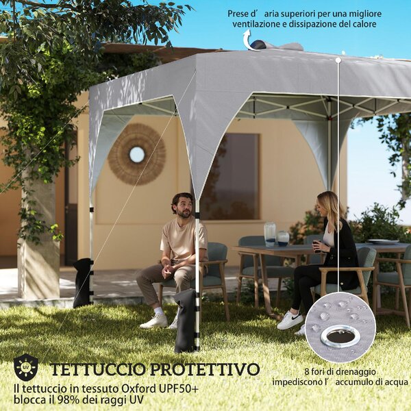 VivaGarden Gazebo da Giardino 3x3 m Pieghevole in Metallo/Tessuto Oxford colore Grigio Scuro