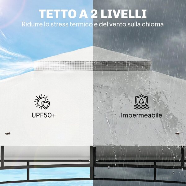 VivaGarden Gazebo da Giardino 3x3,6 m in Metallo/Poliestere Doppio Tetto colore Crema