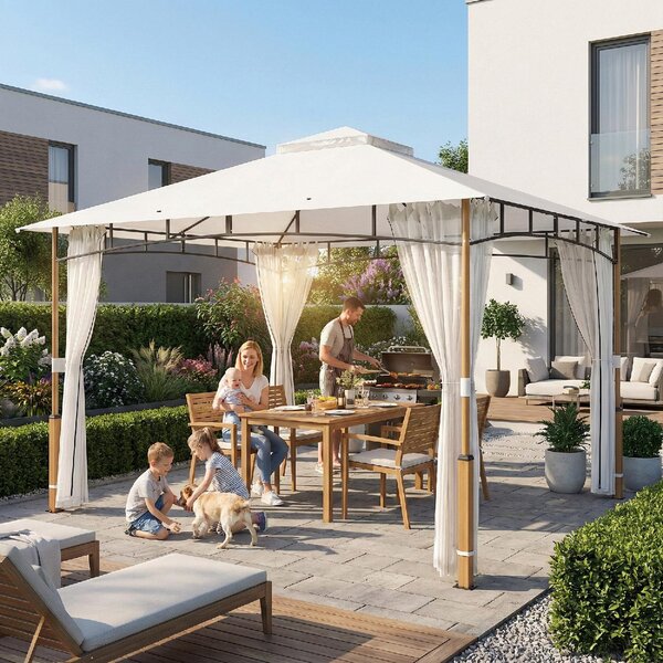 VivaGarden Gazebo da Giardino 3x3,6 m in Metallo/Poliestere Doppio Tetto colore Crema