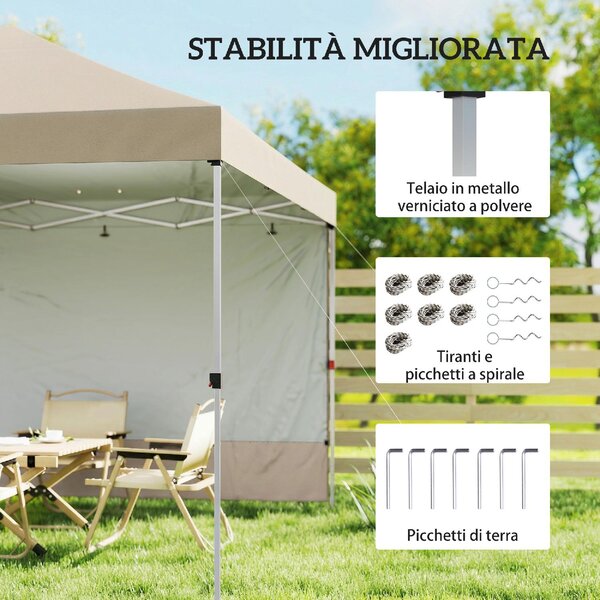 VivaGarden Gazebo da Giardino 3x3 m Pieghevole in Metallo/Tessuto Oxford con Parete Laterale colore Beige