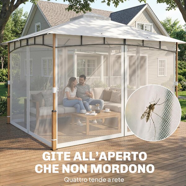 VivaGarden Gazebo da Giardino 3x3,6 m in Metallo/Poliestere Doppio Tetto colore Crema