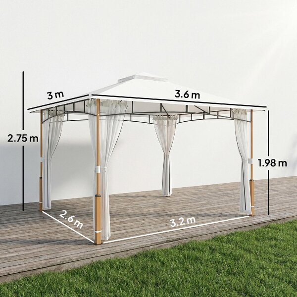 VivaGarden Gazebo da Giardino 3x3,6 m in Metallo/Poliestere Doppio Tetto colore Crema