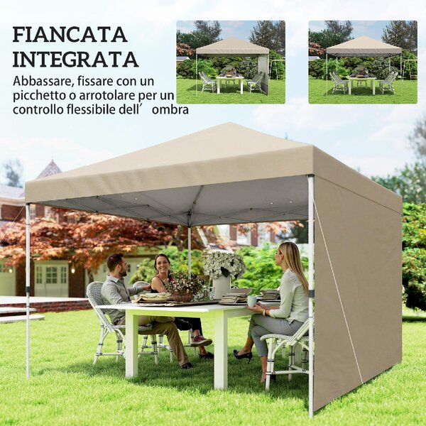VivaGarden Gazebo da Giardino 3x3 m Pieghevole in Metallo/Tessuto Oxford con Parete Laterale colore Beige