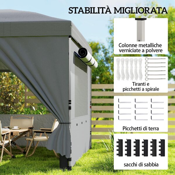 VivaGarden Gazebo da Giardino 3x6 m Pieghevole in Metallo/Tessuto Oxford con Pareti Laterali colore Grigio Scuro