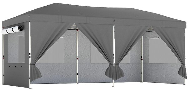 VivaGarden Gazebo da Giardino 3x6 m Pieghevole in Metallo/Tessuto Oxford con Pareti Laterali colore Grigio Scuro