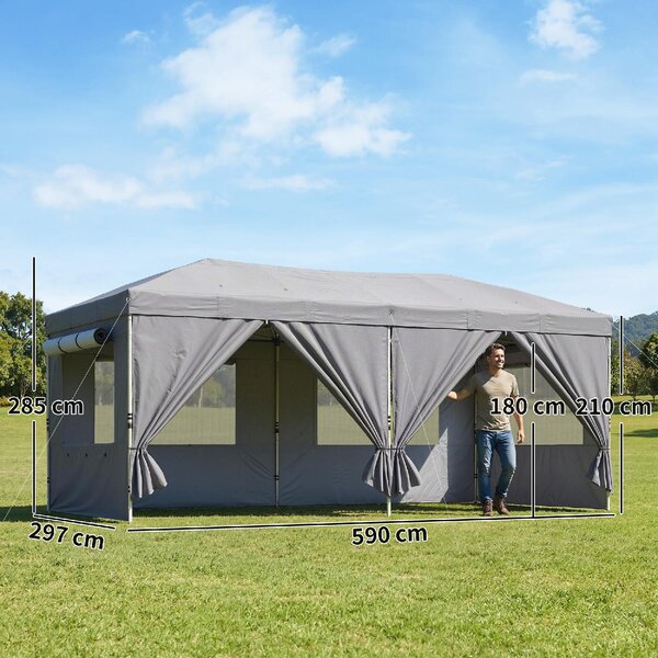 VivaGarden Gazebo da Giardino 3x6 m Pieghevole in Metallo/Tessuto Oxford con Pareti Laterali colore Grigio Scuro